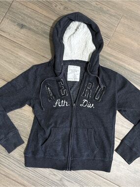 Aeropostale Y2K Fashion Womens Dark Gray Sherpa-Lined Zip Hoodie small